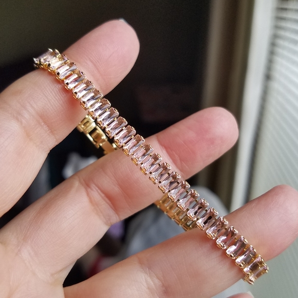 Swarovski Jewelry Swarovski Elements Gold Pale Pink Emeraldcut Tennis Bracelet New Poshmark